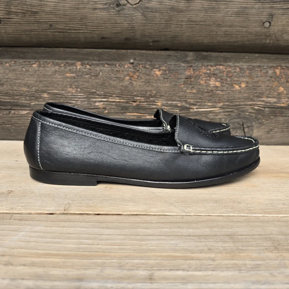 Liz Claiborne 90s Preppy Minimalist Black Leather Crest Comfort Loafers 8.5M